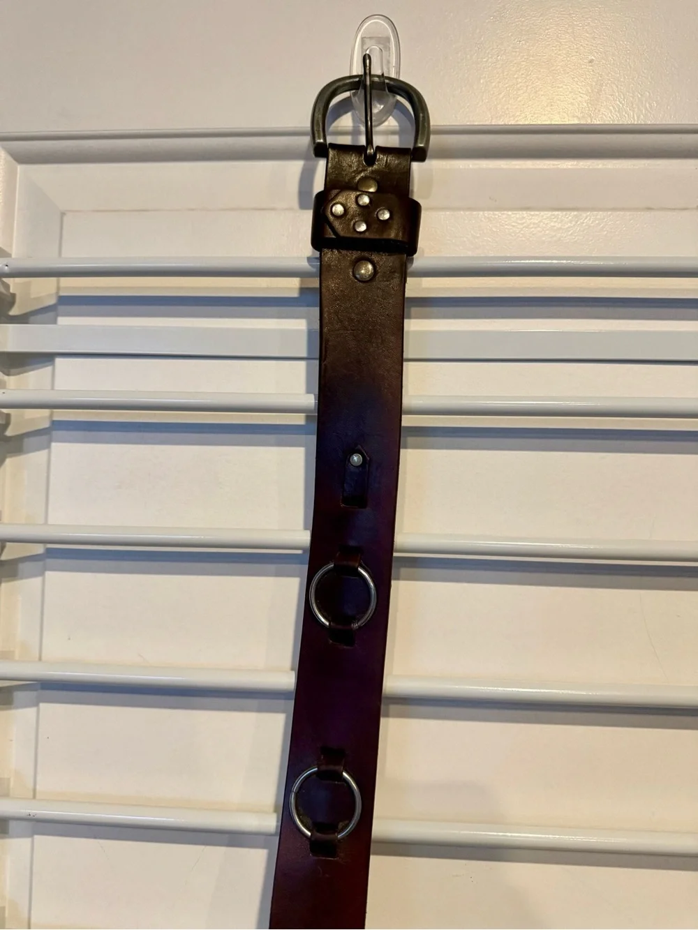 Men's Brown Leather Belt with metal rings 44”